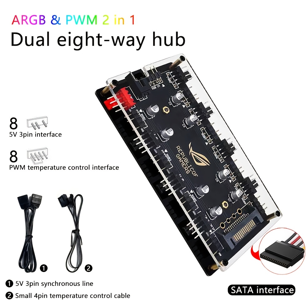 Rgb Hub Sync - Podwójny 8-portowy hub wentylatorów ARGB/PWM 2-w-1,